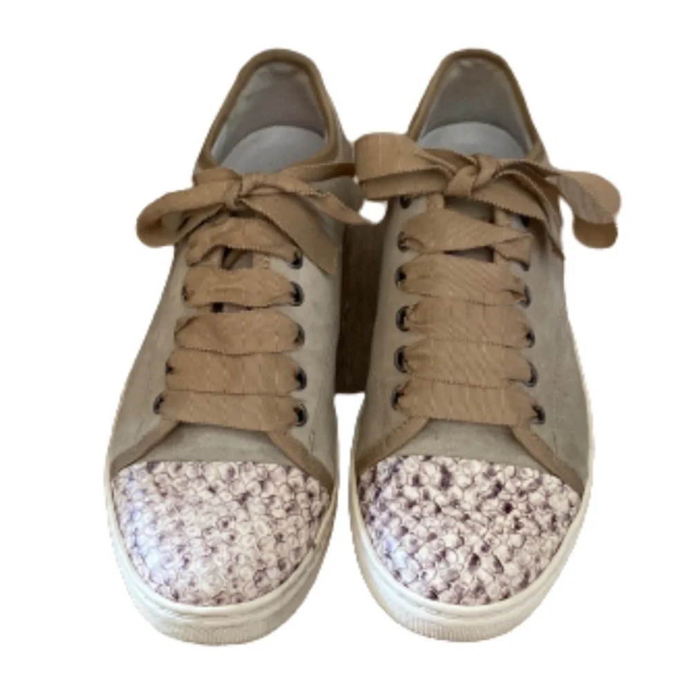 Lanvin Suede and Python Cap Toe Sneakers size 37 size 6